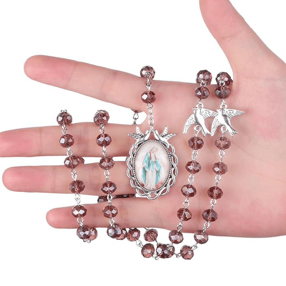 Christianartworkshop Holy Spirit & Our Lady of Grace of 6*8 mm Polyhedron Purple Crystal Alloy Chain Rosary - 🔥3 PCS - image 1