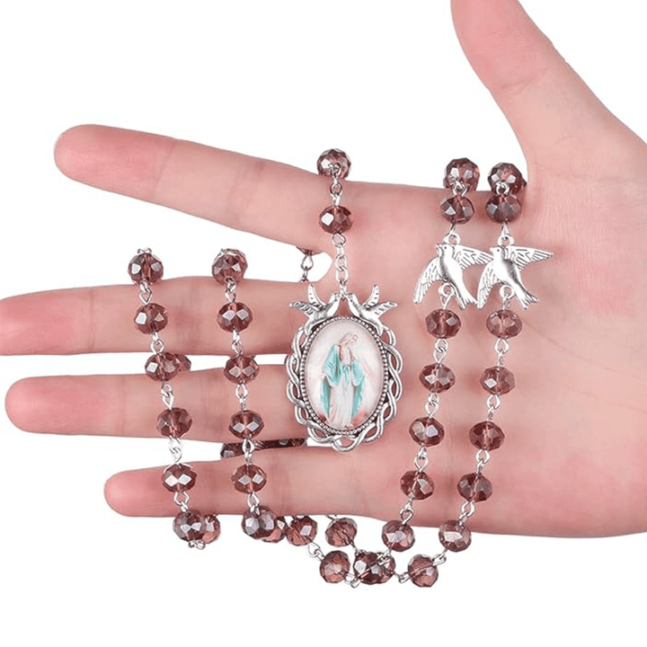 Christianartworkshop Holy Spirit & Our Lady of Grace of 6*8 mm Polyhedron Purple Crystal Alloy Chain Rosary - 🔥3 PCS - image 1