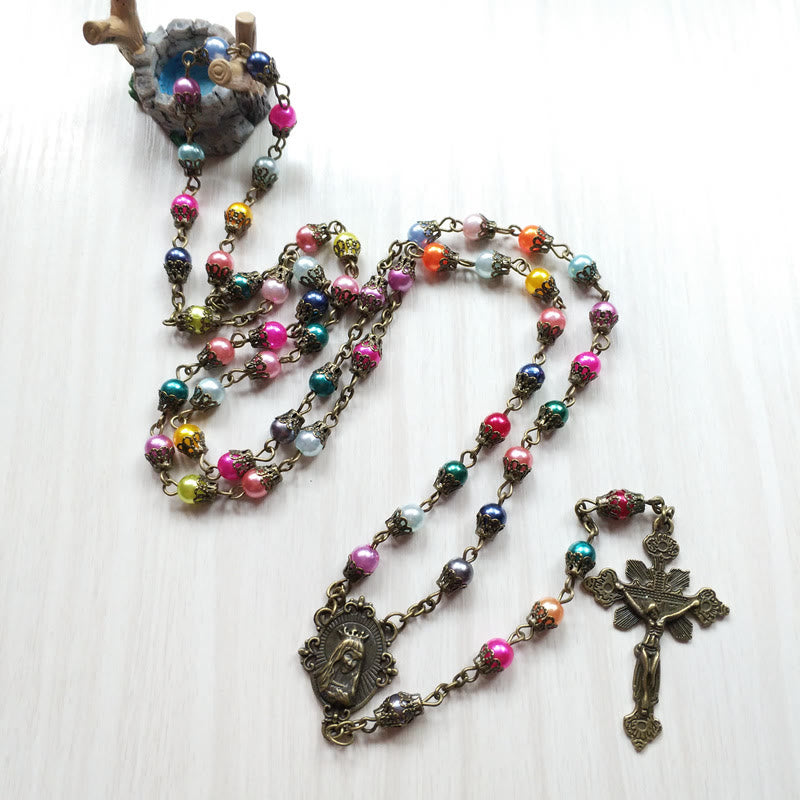 Christianartworkshop Our Lady of Fátima & Crucifix of 6 mm Round Multicolor Acrylic Alloy Chain Rosary - image 3