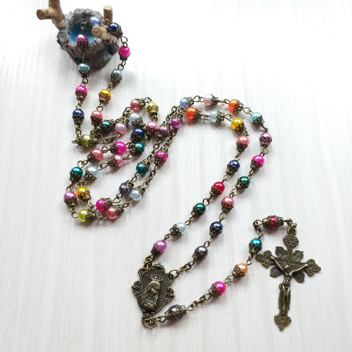 Christianartworkshop Our Lady of Fátima & Crucifix of 6 mm Round Multicolor Acrylic Alloy Chain Rosary - image 3
