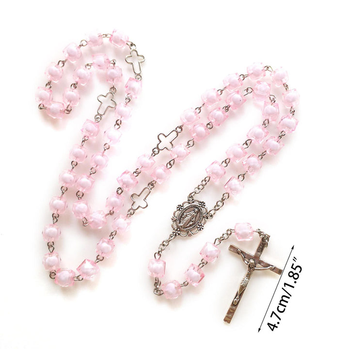 Christianartworkshop Miraculous Medal & Crucifix of 8 mm Square Pink Acrylic Alloy Chain Rosary - image 3