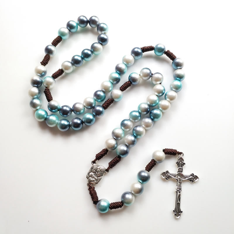 Christianartworkshop Holy Family & Crucifix of 10 mm Round Multicolor Acrylic Nylon Cord Rosary  - image 2