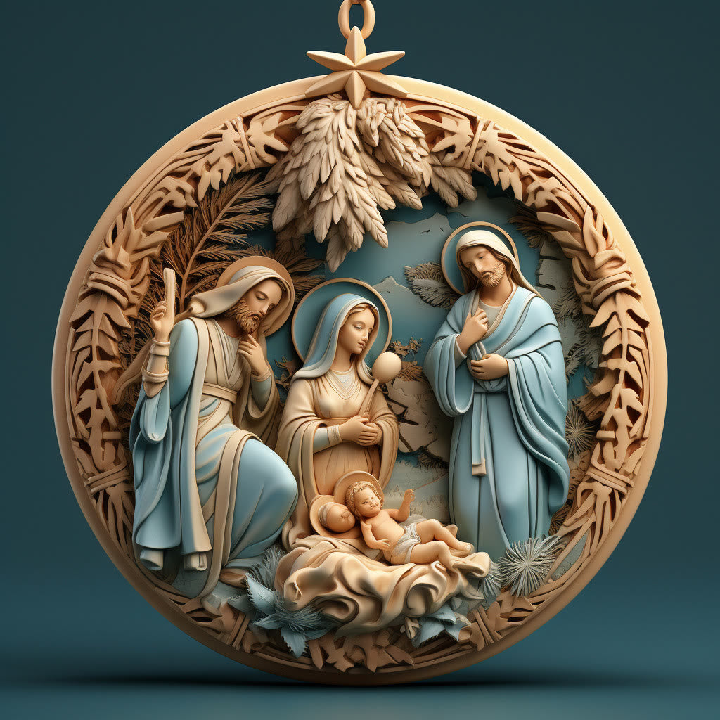 Christianartworkshop Retro Style Nativity Christmas Hanging Ornaments B - Nativity Scence - image 0