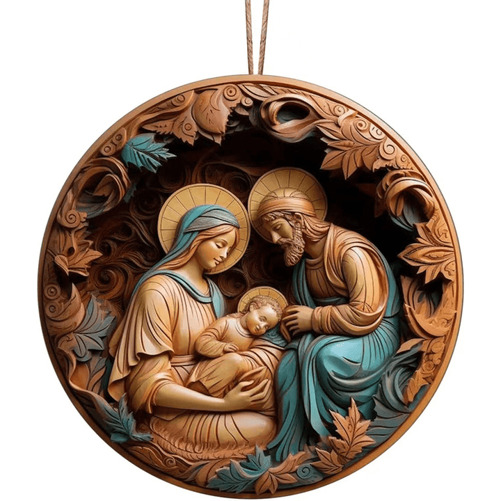 Christianartworkshop Retro Nativity Christmas Hanging Ornaments B - Nativity Scene - image 1