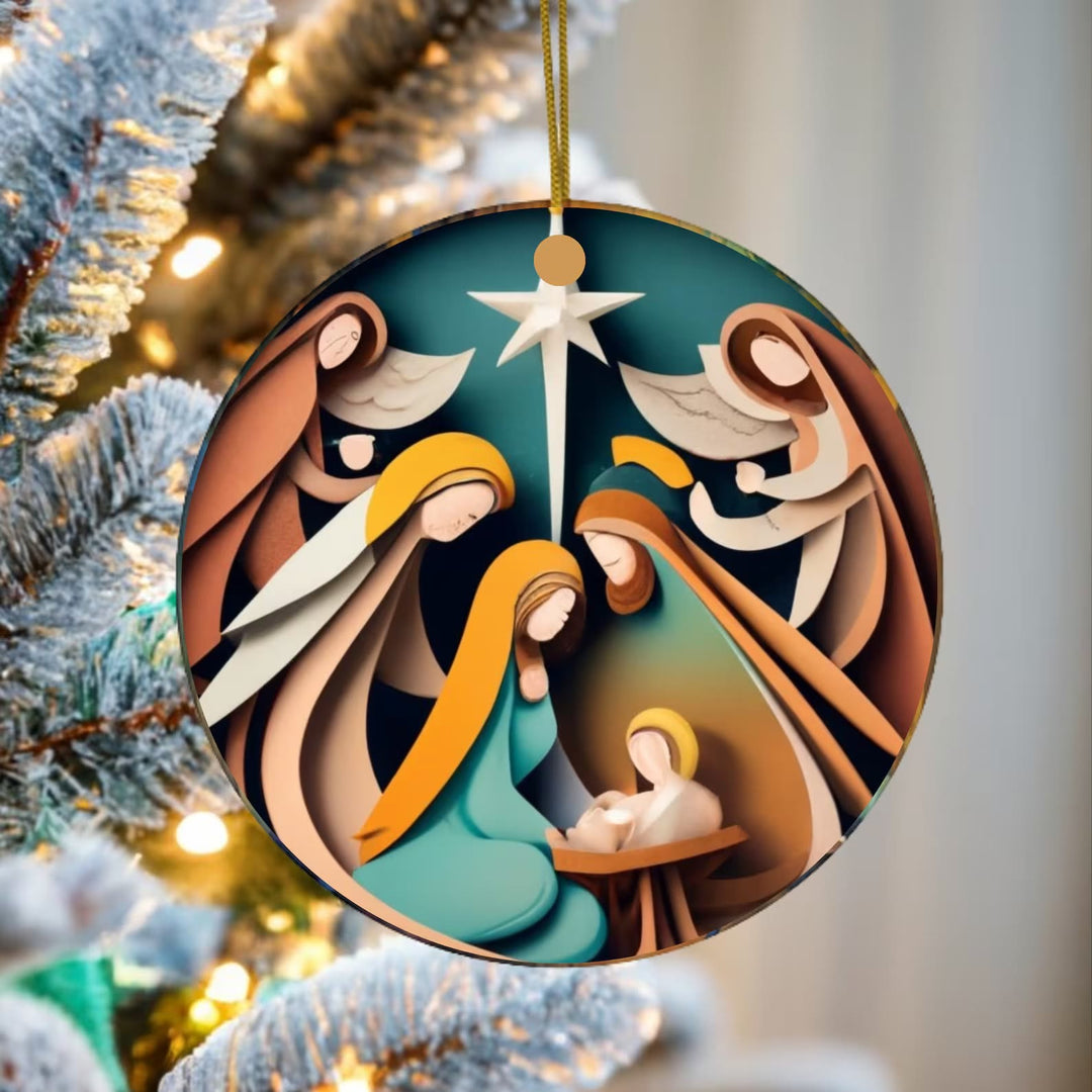 Christianartworkshop Abstract Cartoon Style Colorful Nativity Christmas Hanging Ornaments A - Ceramics - image 0