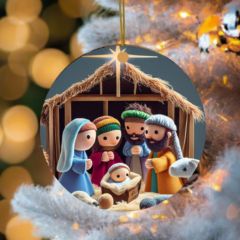 Christianartworkshop Abstract Cartoon Style Nativity Blessing Christmas Hanging Ornaments A - Ceramics - image 0