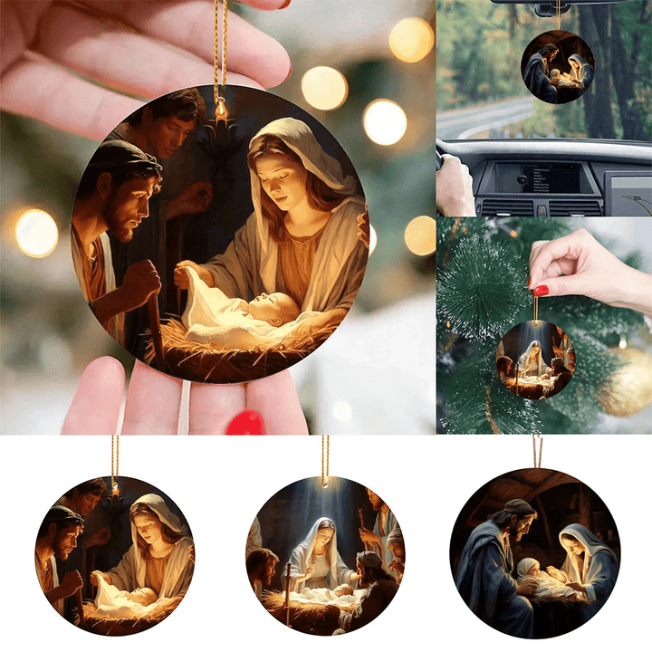 Christianartworkshop 3 Realistic Oil Painting Style Nativity Blessing Ornaments - image 0