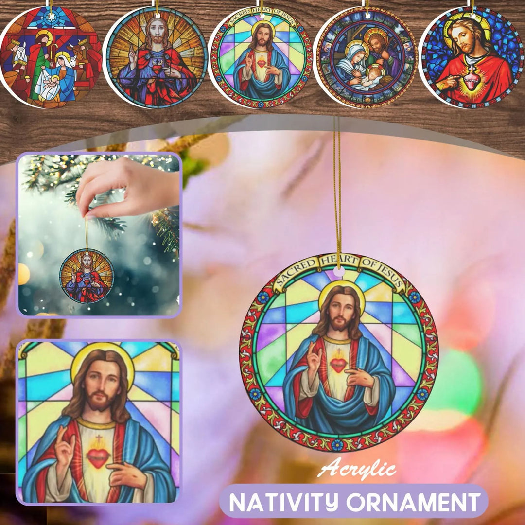 Christianartworkshop 5 Stained Glass Style Christian Scene Ornaments - Style 1 - Ceramics - image 0