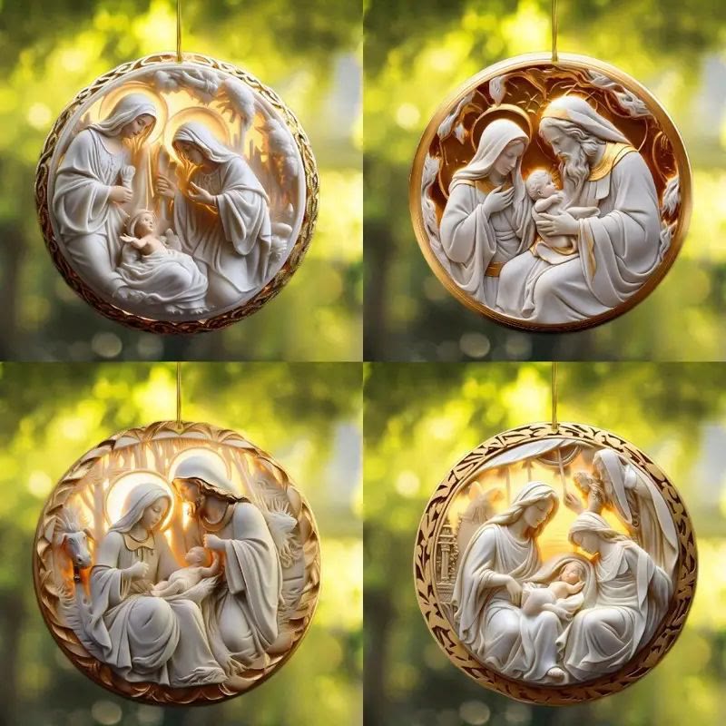 Christianartworkshop 4 Cubism Sculpture Styles Holy Family Nativity Hanging Ornaments - Style 1 - Acrylic - image 0