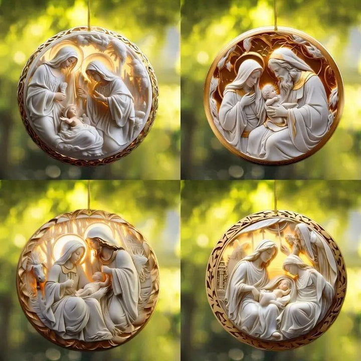 Christianartworkshop 4 Cubism Sculpture Styles Holy Family Nativity Hanging Ornaments - Style 1 - image 1
