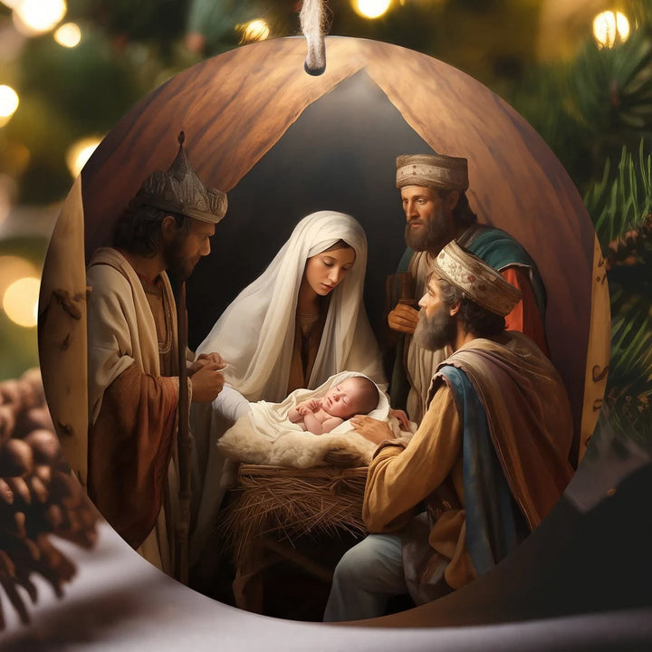 Christianartworkshop Realistic Styles Jesus Born Christmas Hanging Ornaments A - Nativity Scene - image 1