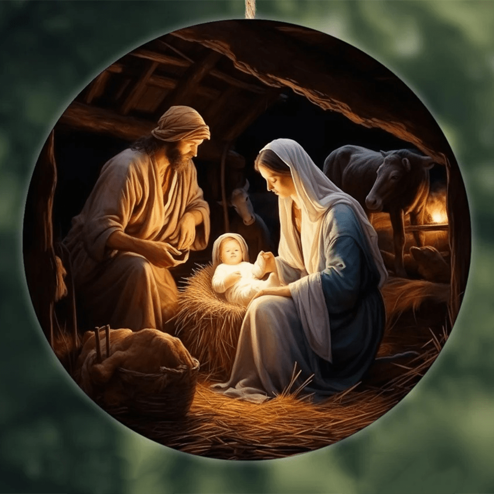 Christianartworkshop Realistic Styles Jesus Born Christmas Hanging Ornaments B - Nativity Scene - image 1
