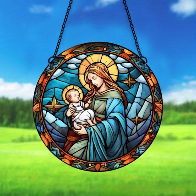 Christianartworkshop Stained Glass Style Classic Christ Scene Hanging Ornaments A - Madonna and Child - image 1