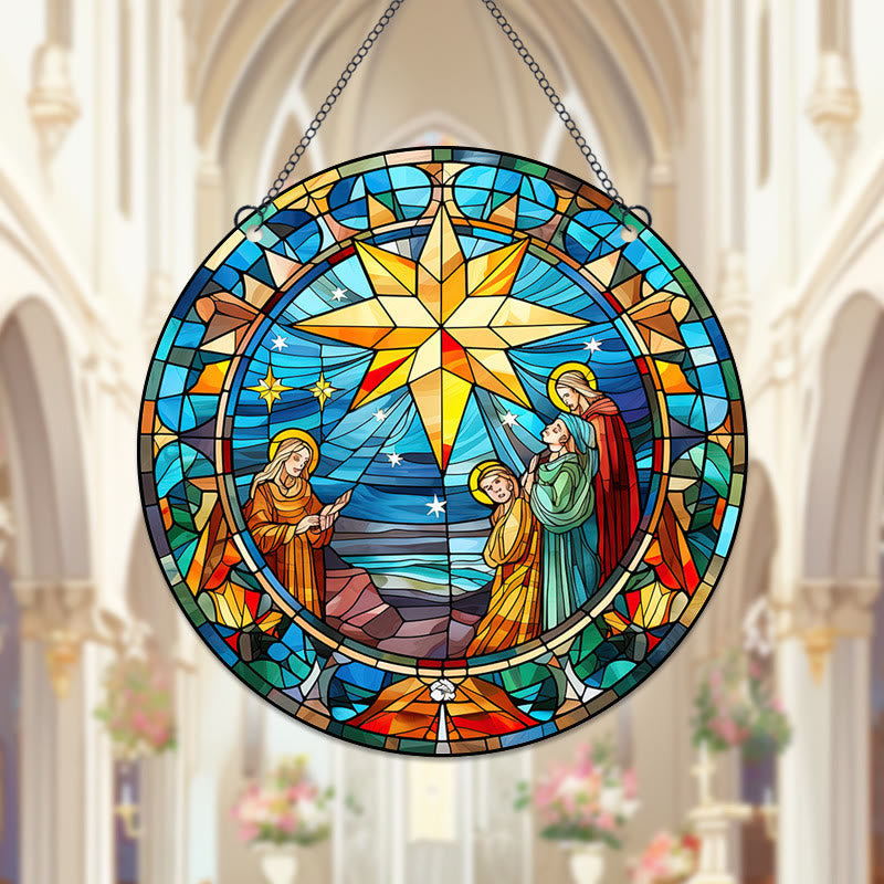 Christianartworkshop Stained Glass Styles Colorful Christ Scene Hanging Ornaments A - Nativity Scene - image 1