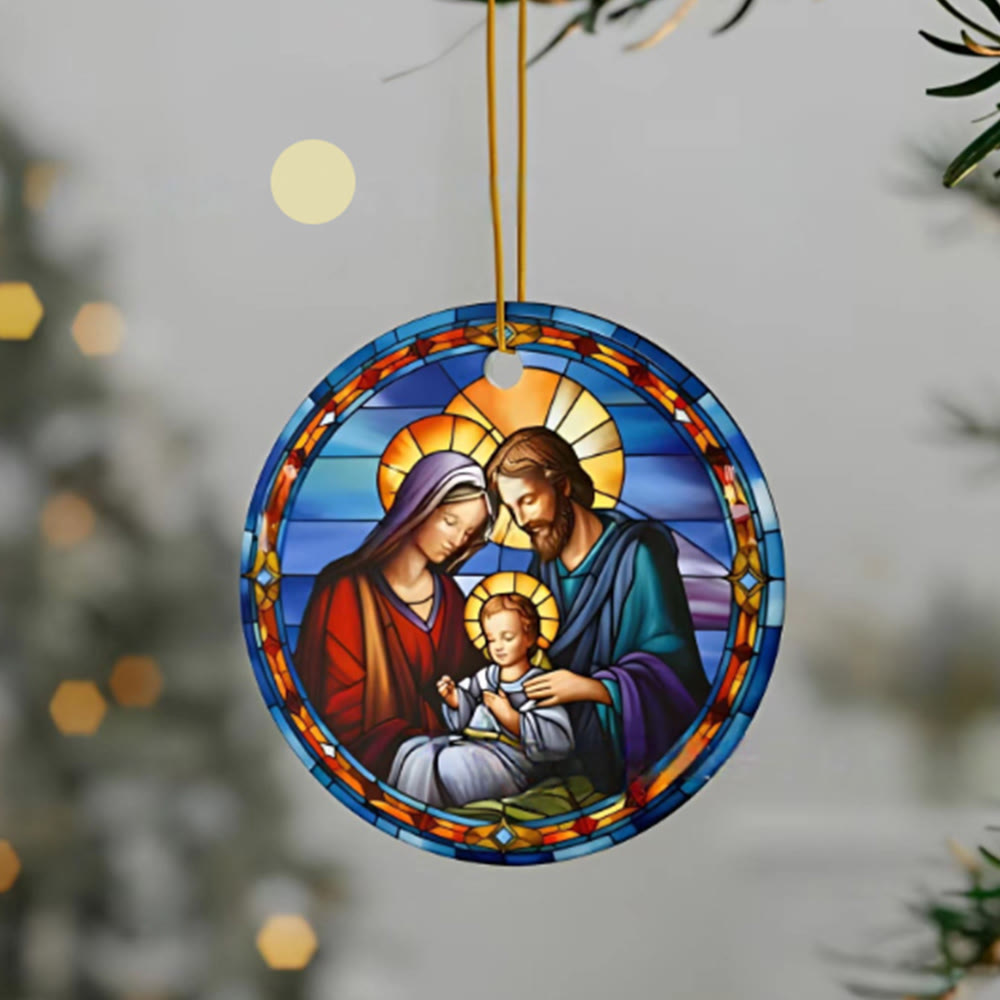 Christianartworkshop Stained Glass Styles Holy Family Christmas Colorful Hanging Ornaments A - Nativity Scene - image 1