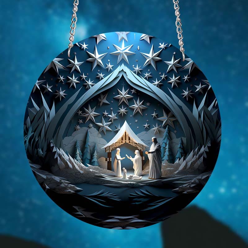 Christianartworkshop Blue Series 10 Styles Nativity Festive Decor Hanging Ornaments A - Nativity Scene - image 1