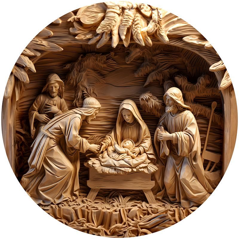 Christianartworkshop Brown Series 8 Styles Christ Nativity Festive Decor Hanging Ornaments B - Nativity Scene - image 1