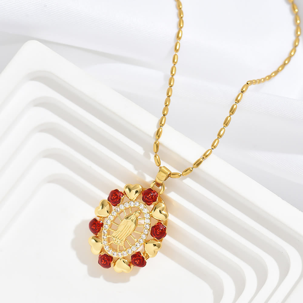 Christianartworkshopthe Our Lady of Guadalupe Virgin Mary Golden Necklace - Red - image 2