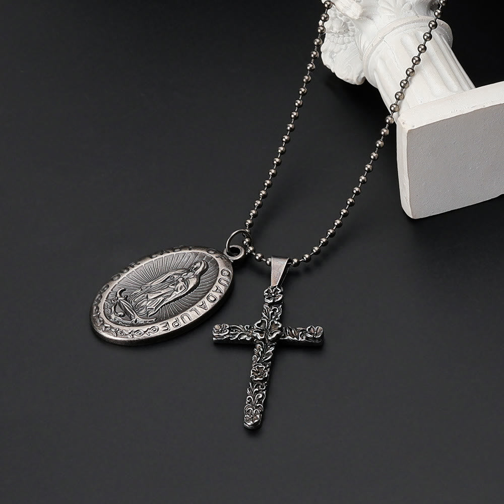 Christianartworkshop Our Lady of Guadalupe & Cross Exquisite Retro Titanium Necklace - Silver - image 1