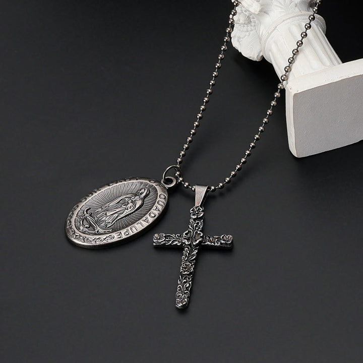 Christianartworkshop Our Lady of Guadalupe & Cross Exquisite Retro Titanium Necklace - Silver - image 1