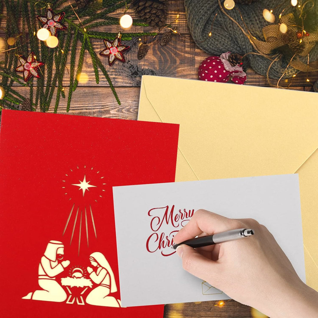 Christ Nativity 3d Paper Red Blessing Message Greeting Card - image 4
