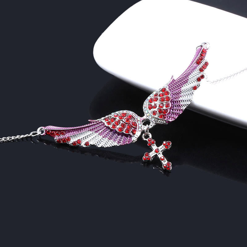 Christianartworkshop 3 Color Angel Wings Cross Shiny Stone Necklace - Red - image 1