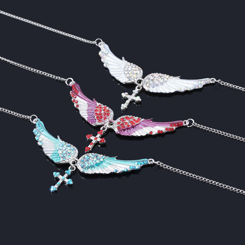Christianartworkshop 3 Color Angel Wings Cross Shiny Stone Necklace - image 2