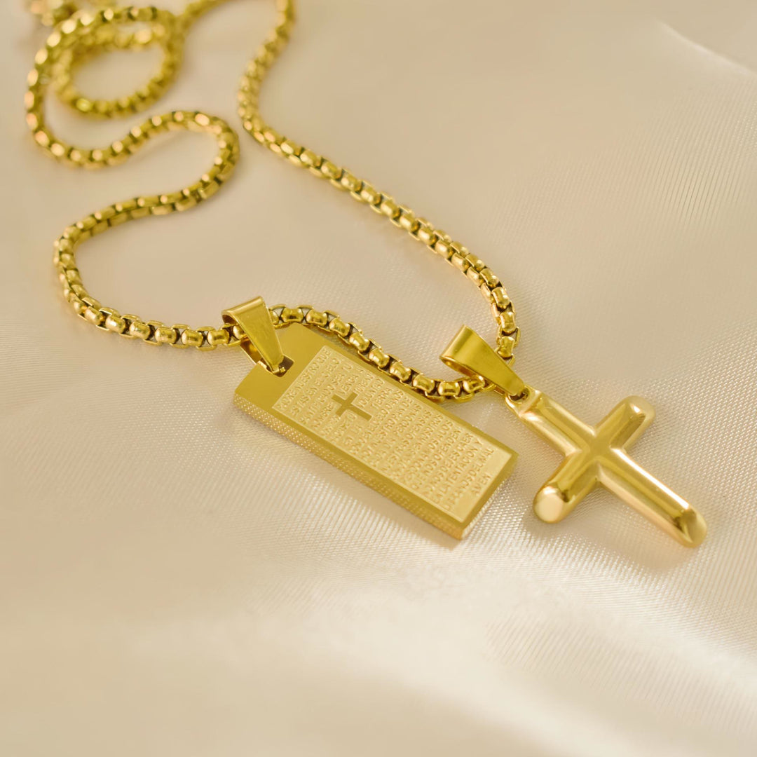 Christianartworkshop Classic Style Bible Prayer Scripture Madal Cross Golden Necklace - Golden - image 1