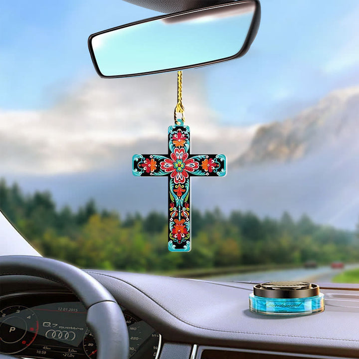 Christianartworkshop 4 Flowery Style Cross Decor Hanging Ornaments - Style-3 - image 2