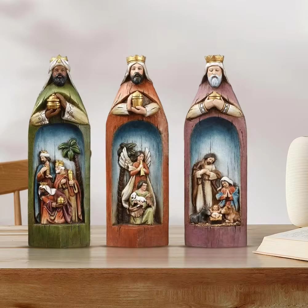 Christianartworkshop Realistic Style Resin Stereoscopic Colorful Nativity Desktop Decorations Ornament - 3 PCS/Set - image 1