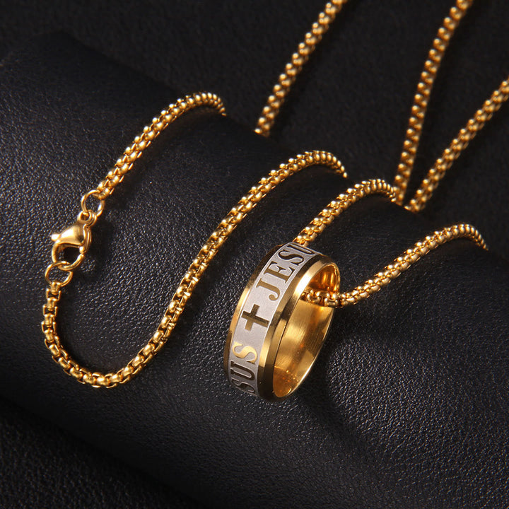 Christianartworkshop Combination Style Laser Engraving "JESUS" Ring & Chain Necklace - image 2