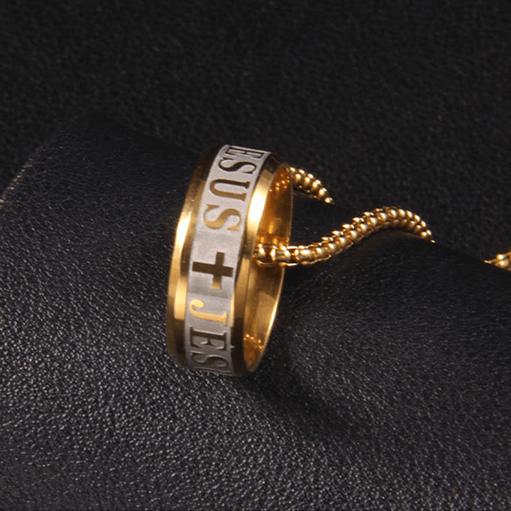 Christianartworkshop Combination Style Laser Engraving "JESUS" Ring & Chain Necklace - image 5