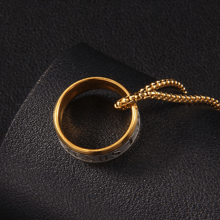 Christianartworkshop Combination Style Laser Engraving "JESUS" Ring & Chain Necklace - image 6