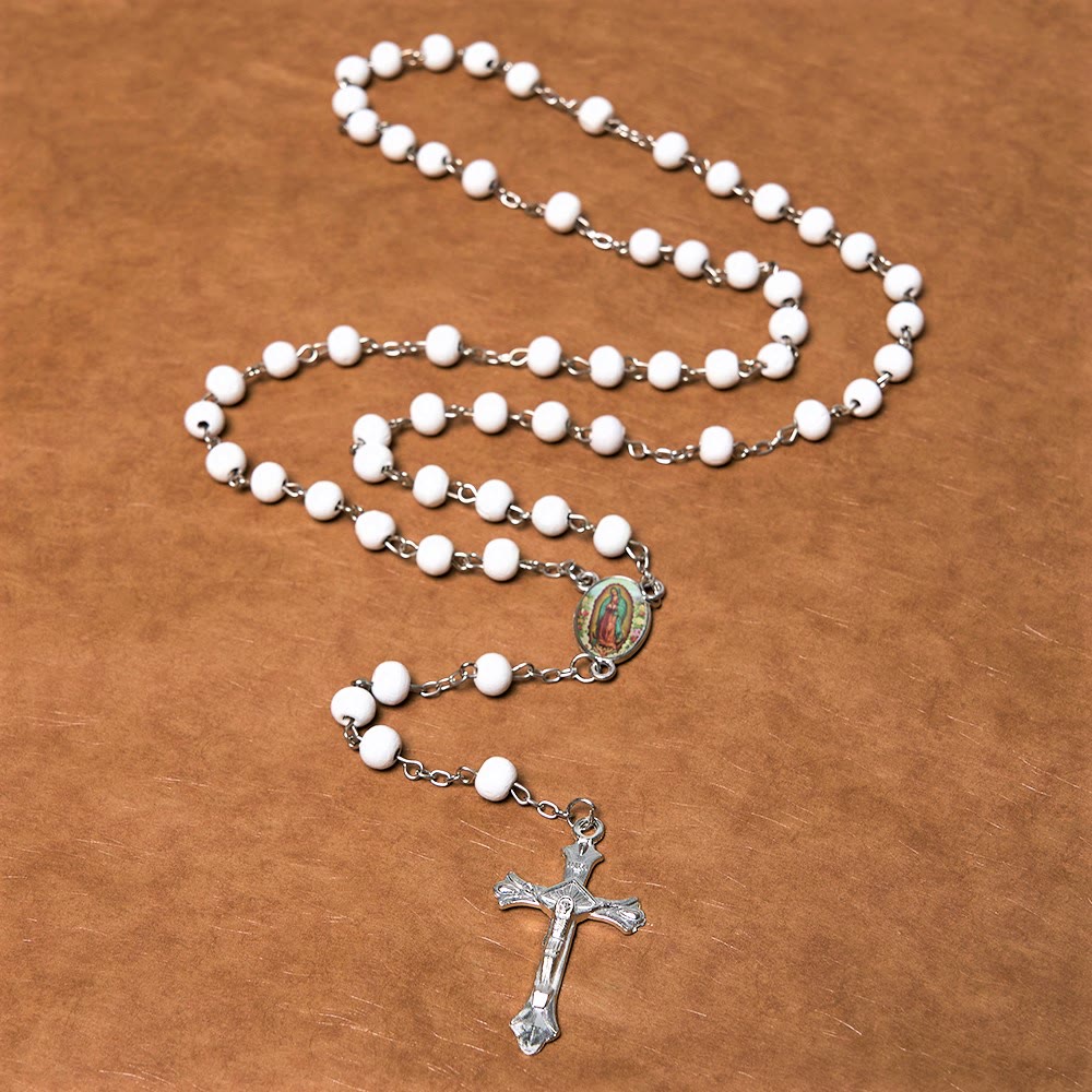 Christianartworkshop Our Lady of Guadalupe & Crucifix of 6 mm Round Multicolor Wood Alloy Chain Rosary - image 6
