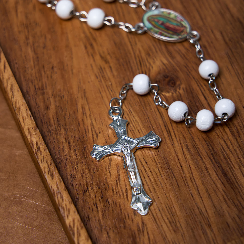 Christianartworkshop Our Lady of Guadalupe & Crucifix of 6 mm Round Multicolor Wood Alloy Chain Rosary - image 3