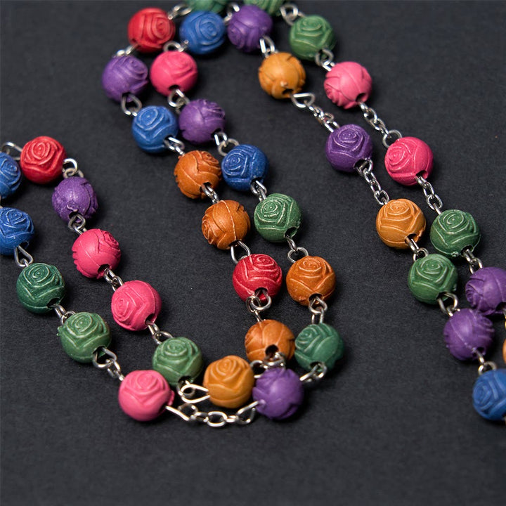 Christianartworkshop Our Lady of Guadalupe & Crucifix of 8 mm Rose Multicolor Resin Alloy Chain Rosary - image 13