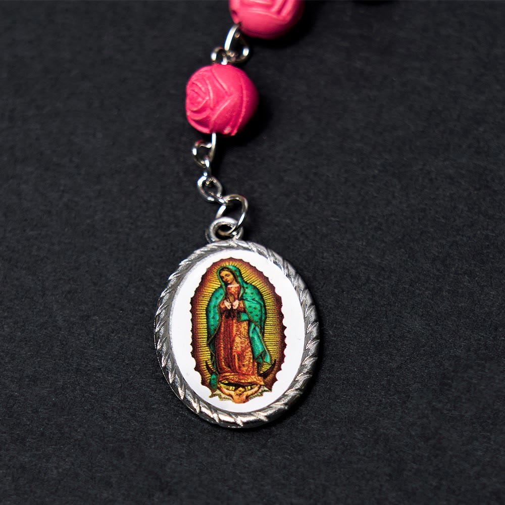 Christianartworkshop Our Lady of Guadalupe & Crucifix of 8 mm Rose Multicolor Resin Alloy Chain Rosary - image 9