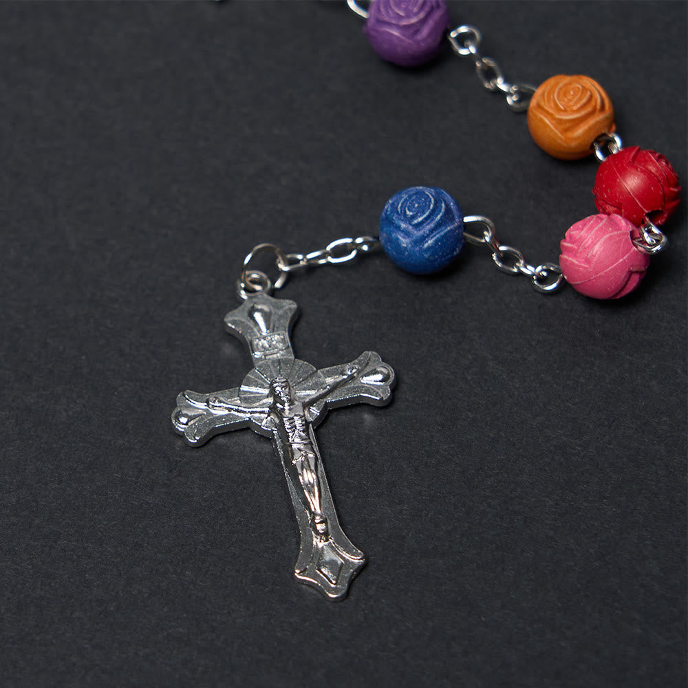 Christianartworkshop Our Lady of Guadalupe & Crucifix of 8 mm Rose Multicolor Resin Alloy Chain Rosary - image 12