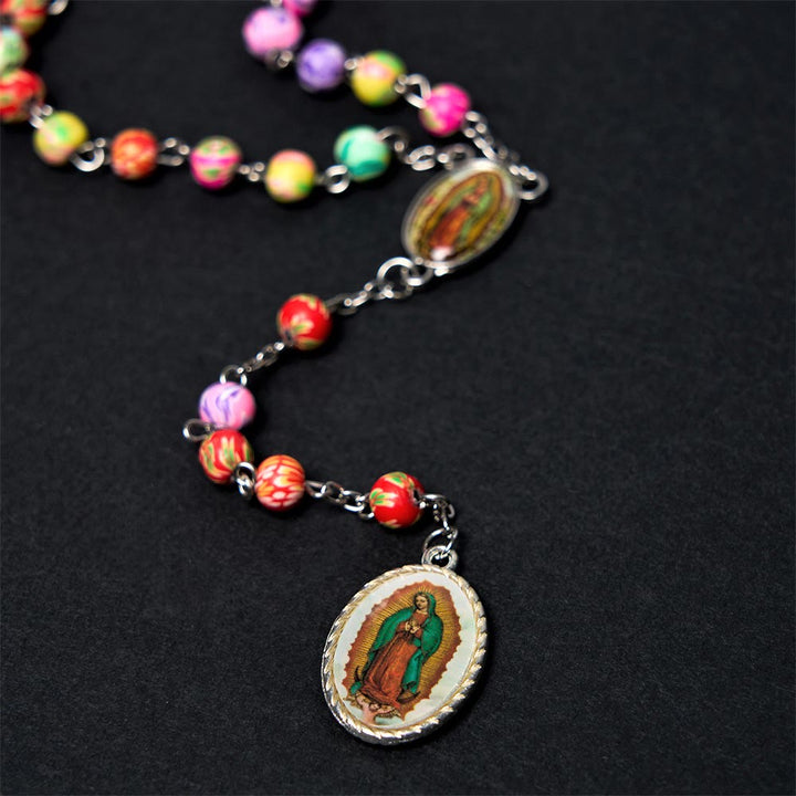 Christianartworkshop Our Lady of Guadalupe & Crucifix of 6 mm Round Multicolor Polymer Clay Alloy Chain Rosary - image 6