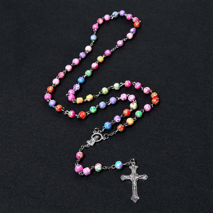 Christianartworkshop Our Lady of Guadalupe & Crucifix of 6 mm Round Multicolor Polymer Clay Alloy Chain Rosary - image 4