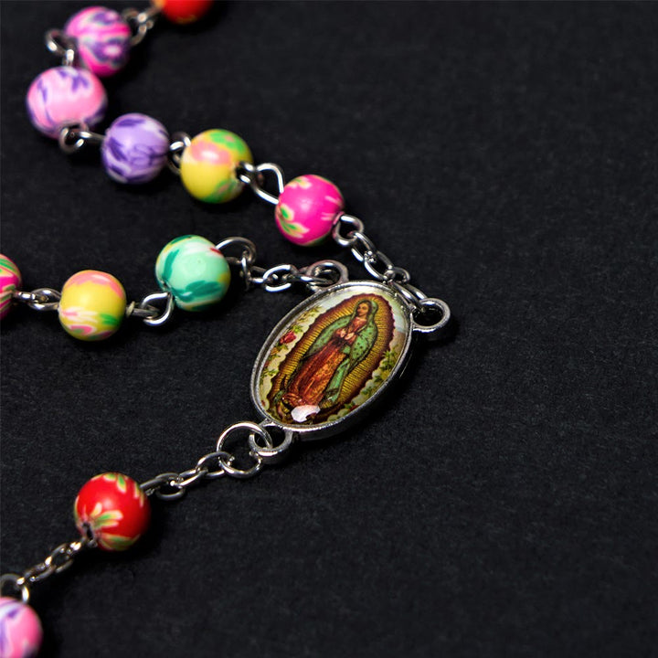 Christianartworkshop Our Lady of Guadalupe & Crucifix of 6 mm Round Multicolor Polymer Clay Alloy Chain Rosary - image 6