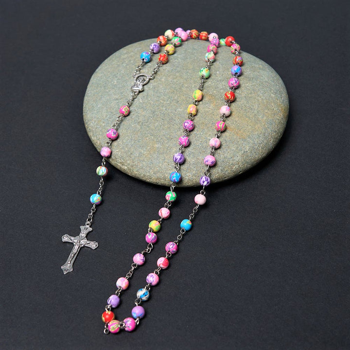 Christianartworkshop Our Lady of Guadalupe & Crucifix of 6 mm Round Multicolor Polymer Clay Alloy Chain Rosary - Crucifix - image 2