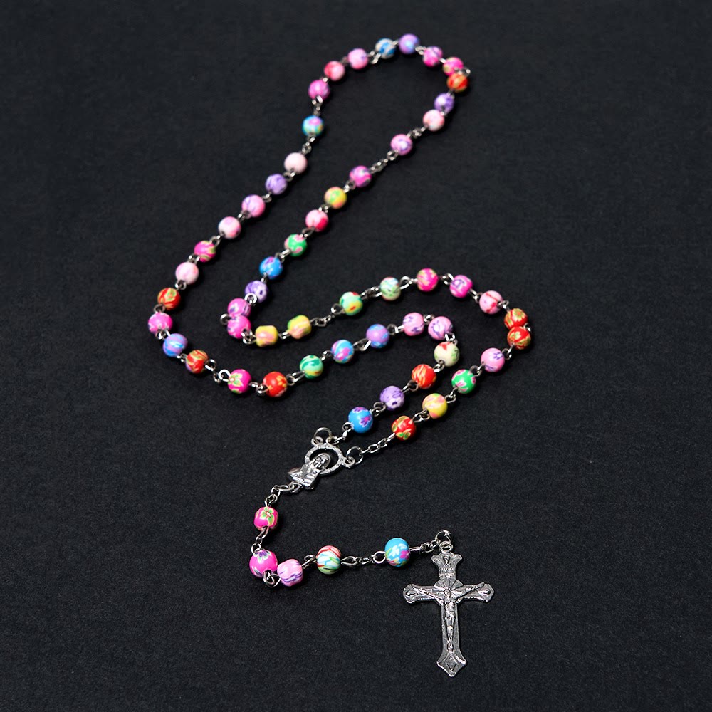 Christianartworkshop Our Lady of Guadalupe & Crucifix of 6 mm Round Multicolor Polymer Clay Alloy Chain Rosary - image 5