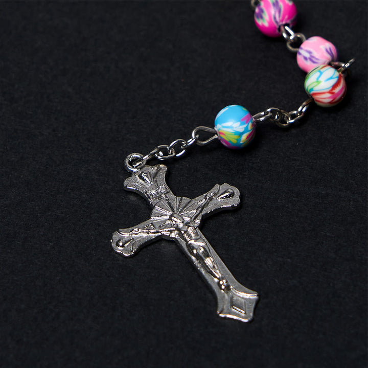 Christianartworkshop Our Lady of Guadalupe & Crucifix of 6 mm Round Multicolor Polymer Clay Alloy Chain Rosary - image 10