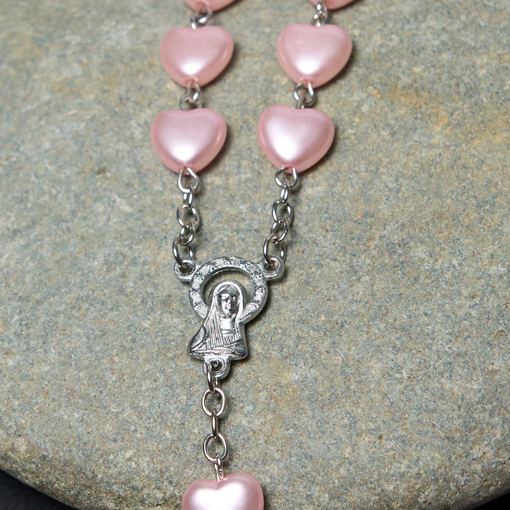 Christianartworkshop Our Lady of Fátima & Crucifix of 10 mm Heart Pink Acrylic Alloy Chain Rosary - image 4