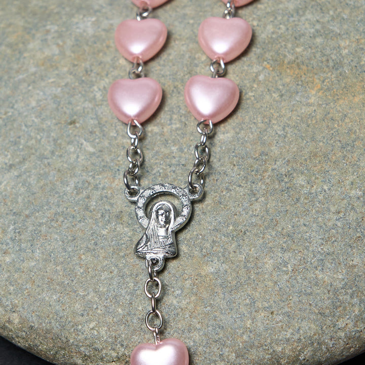 Christianartworkshop Our Lady of Fátima & Crucifix of 10 mm Heart Pink Acrylic Alloy Chain Rosary - image 4