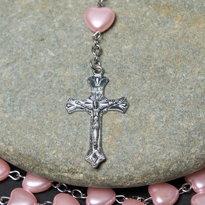 Christianartworkshop Our Lady of Fátima & Crucifix of 10 mm Heart Pink Acrylic Alloy Chain Rosary - image 5