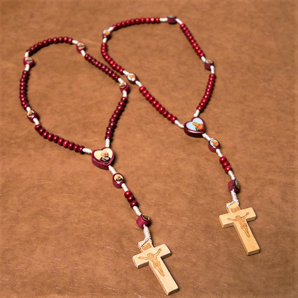 Christian Art Wine Red Wooden Beads Cross Virgin Mary Hand Held Rosary - image 7