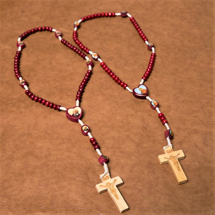 Christian Art Wine Red Wooden Beads Cross Virgin Mary Hand Held Rosary - image 7