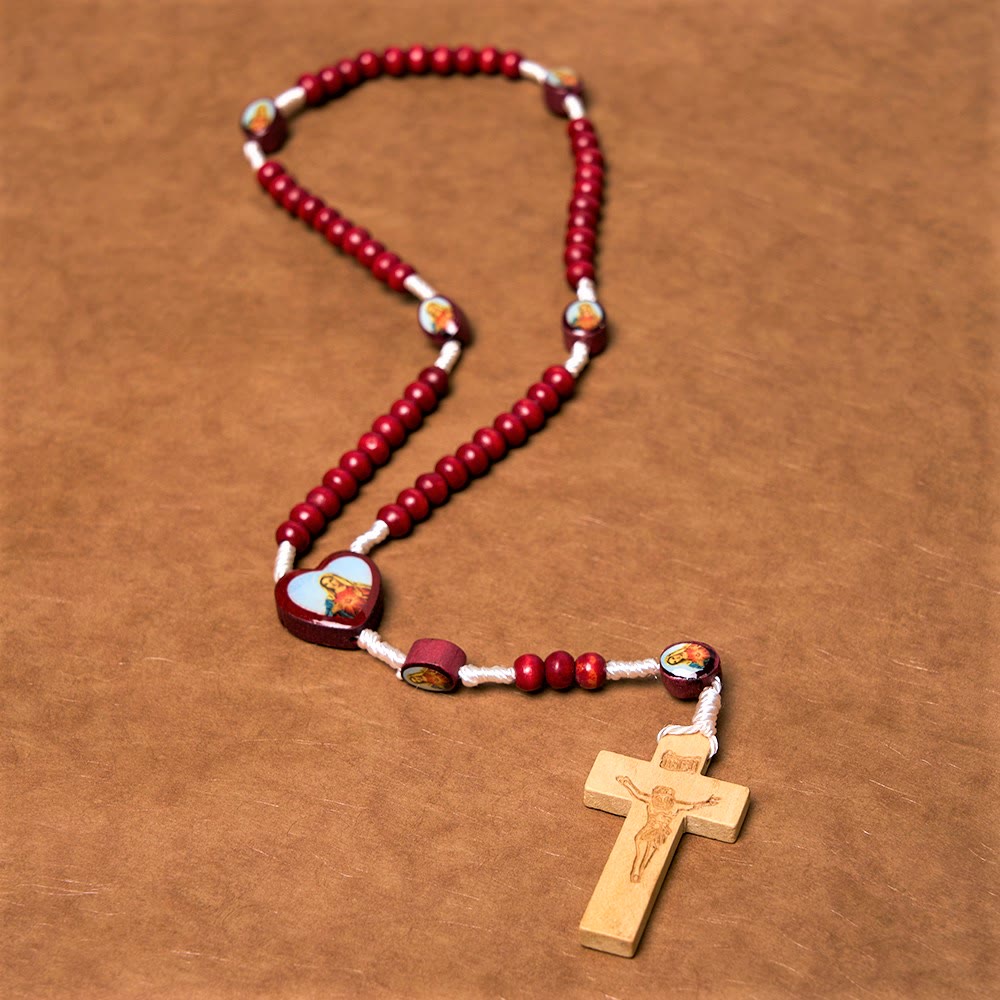 Christian Art Wine Red Wooden Beads Cross Virgin Mary Hand Held Rosary - image 4